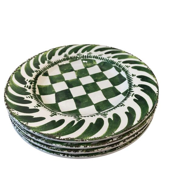 MIKASA Set of 4 Checkered Melamine 9" Salad Plates Summer Green Pop of Color NEW - Picture 4 of 9